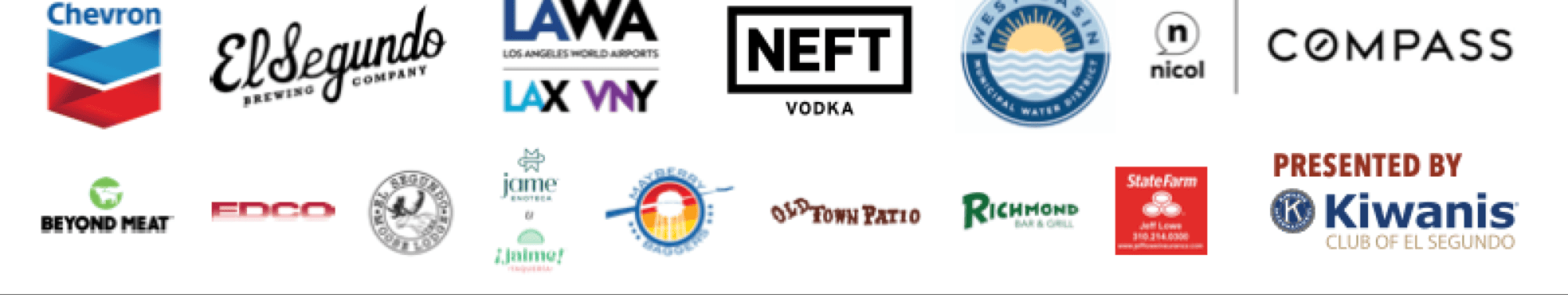 Our Sponsors — Chevron, LAWA, NEFT Vodka, El Segundo Brewing, Nicol Real Estate, Compass, State Farm, Beyond Meat, Enco, Rooftop Patio, Richmond American Homes, ¡Jaime!